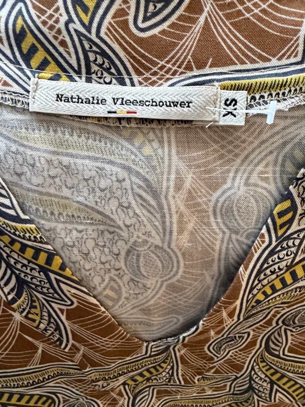 Nathalie Vleeschouwer dress V-neckline unique, earthy abstract floral pattern XS - Picture 7 of 9